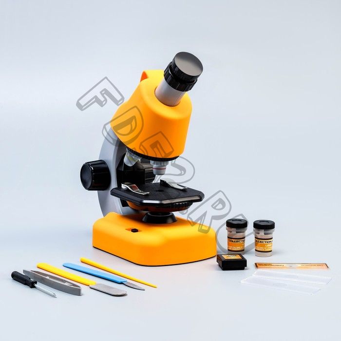 Микроскоп "Юный биолог" кратность до х1200, желтый, подсветка