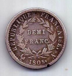 1/2 франка 1808 Франция Наполеон XF