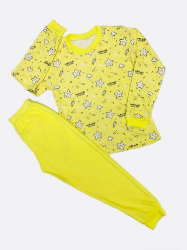 Пижама интерлок-пенье большие размеры, арт.C-PJ023-ITp, желтый звезды, купить оптом поштучно
