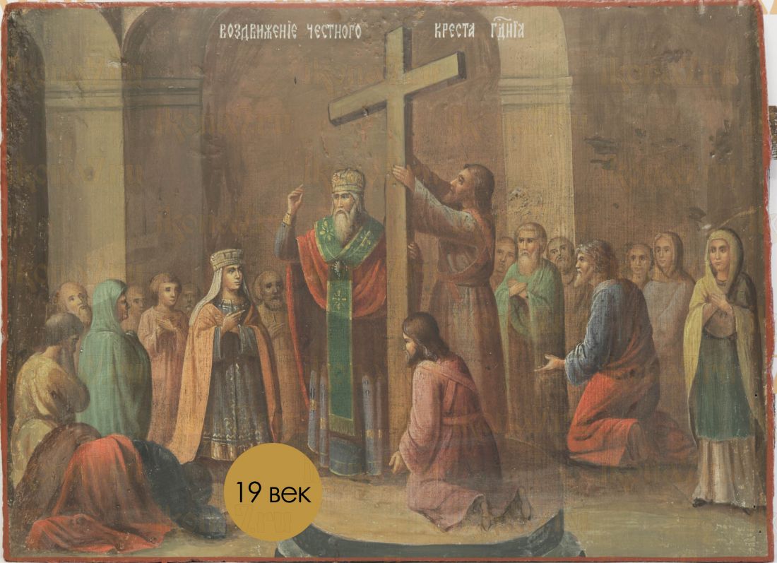 Икона Воздвижение Креста Господня 19 век 38*51 см (рукописная)