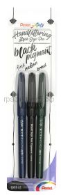 Фломастер-кисть Pentel Brush Sign Pen Pigment 1,1-2,2мм 3шт./уп. XSESP15/3 черный