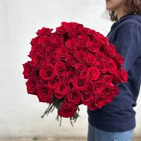 51 красная роза Эквадор в ленте (от 50см)