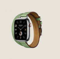 Часы Apple Watch Hermès Series 9 GPS + Cellular 41mm Silver Stainless Steel Case with Vert Criquet Leather Attelage Double Tour