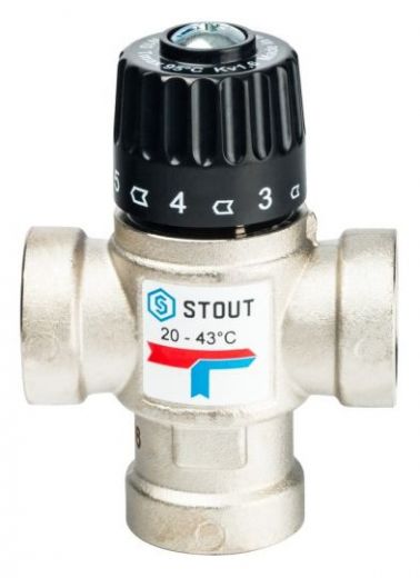 Stout термостатический смесительный клапан 3/4" ВР 20-43°, kvs 1,6 бок.смешение (SVM-0110-164320)