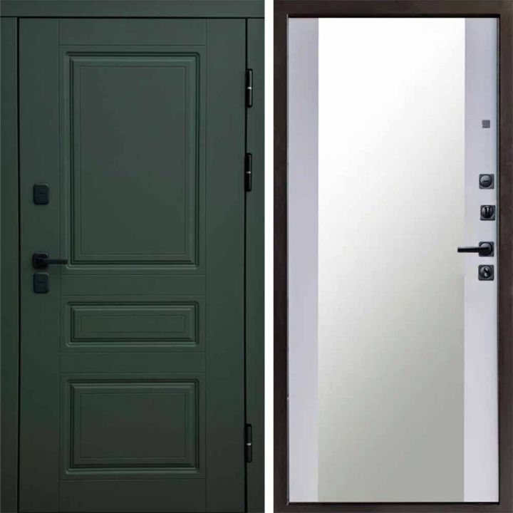 Входная дверь Termo-door Орегон Грин Зеркало Белый софт с терморазрывом Металлическая