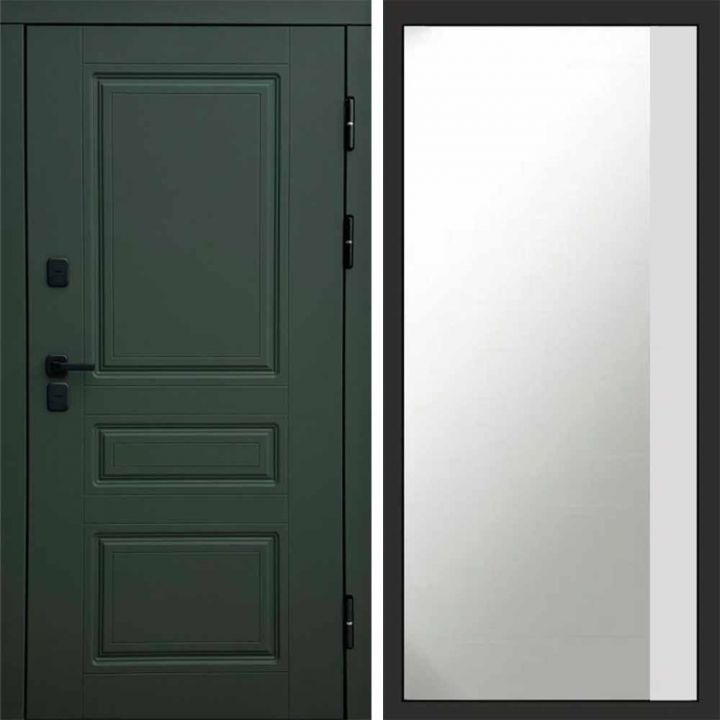 Входная дверь Termo-door Орегон Грин Широкое Зеркало Фацет Белый Софт с терморазрывом Металлическая
