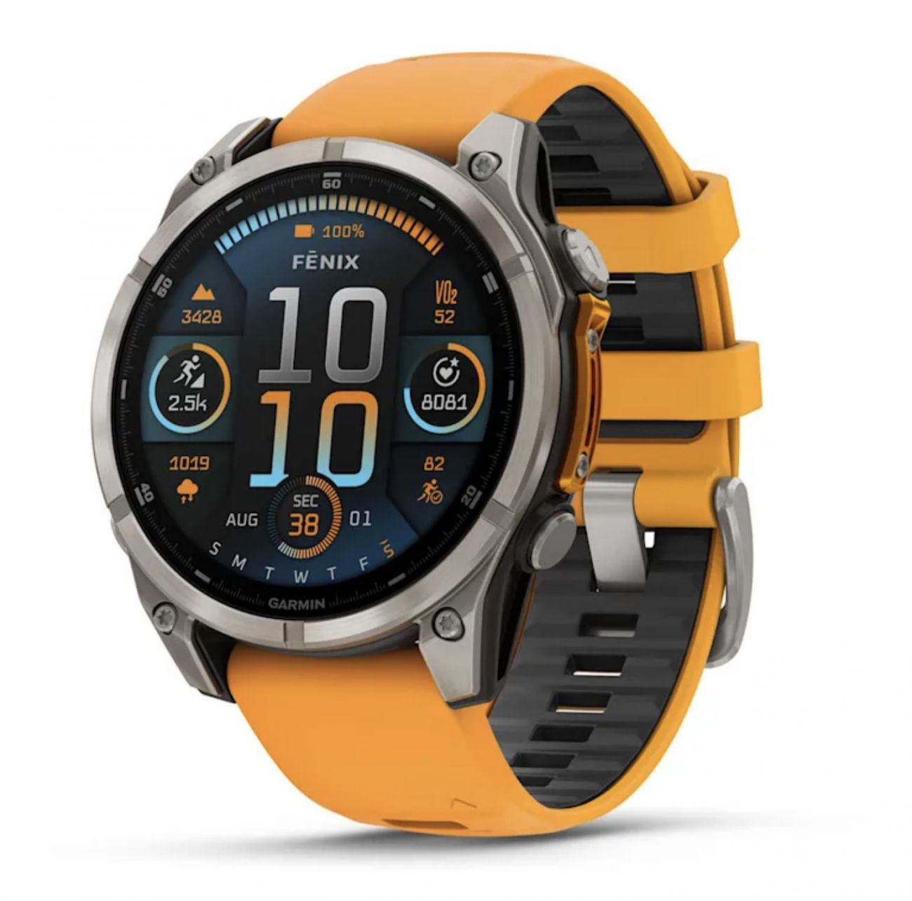 Умные часы Garmin Fenix 8, 51 мм, AMOLED, Sapphire Titanium with spark orange/graphite silicone band фото