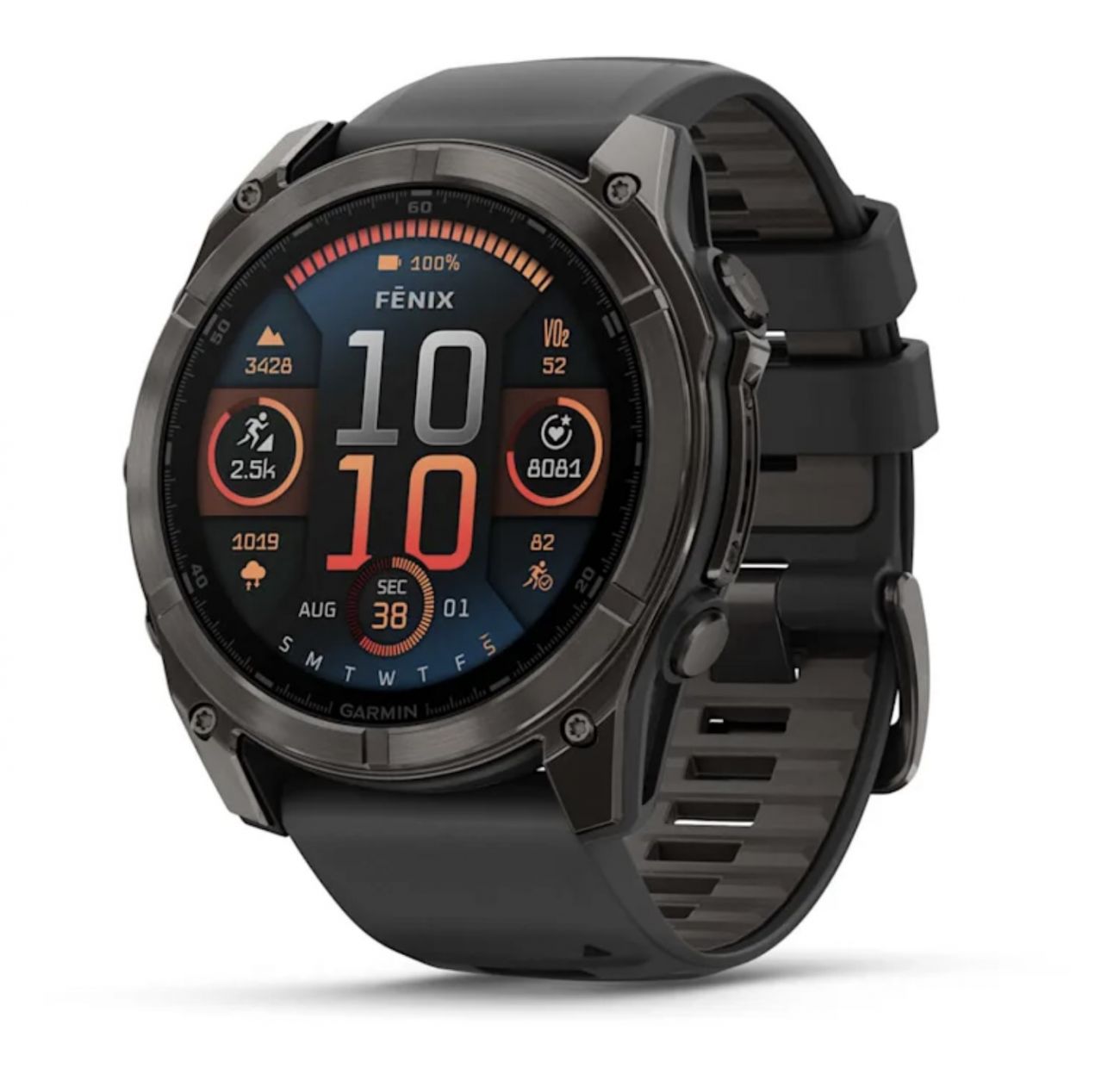 Умные часы Garmin Fenix 8, 51 мм, AMOLED, Sapphire Carbon Gray DLC Titanium with Black/Pebble Gray Silicone фото