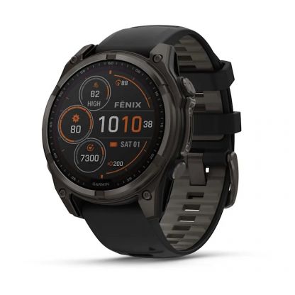 Умные часы Garmin Fenix 8, 47 мм, Solar, Sapphire carbon gray DLC titanium with black/pebble gray silicone