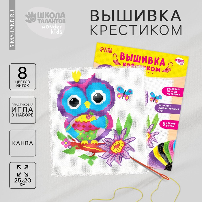 Вышивка крестиком для детей «Сова и бабочка», набор для творчества, 25 х 20 см