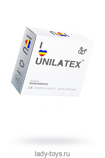 Презервативы Unilatex, multifrutis, аромат, цветные, 19 см, 5,4 см, 3 шт.