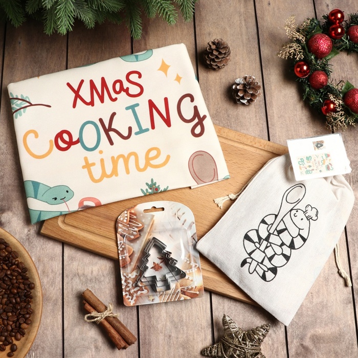 Набор в мешочке Этель Xmas cooking : полотенце 40х70 см, формочки для запекания - 3 шт.