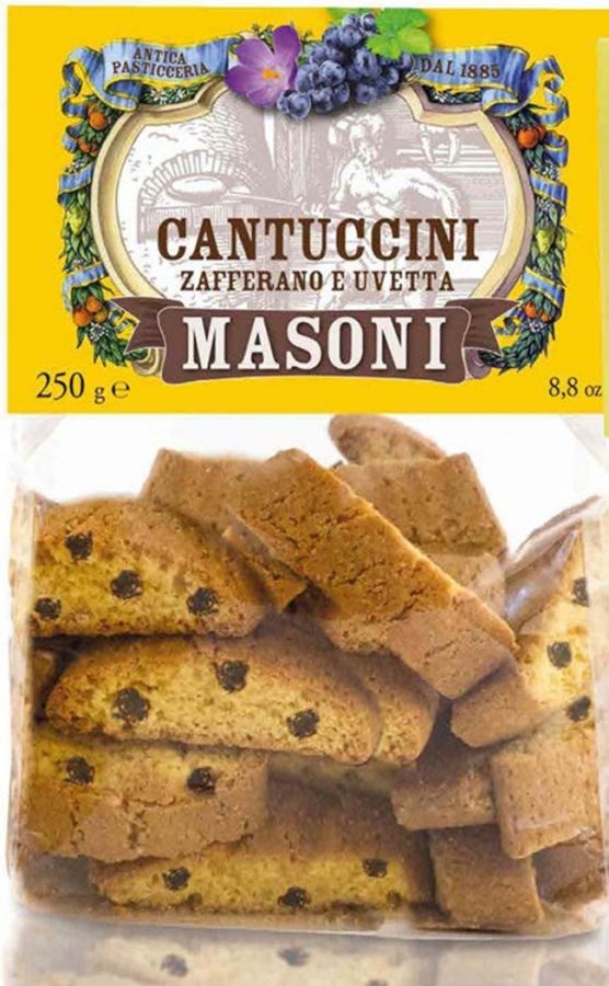 Печенье Кантуччини с шафраном и изюмом Masoni, 250 г; Cantuccini Zafferano e uvetta  250 g