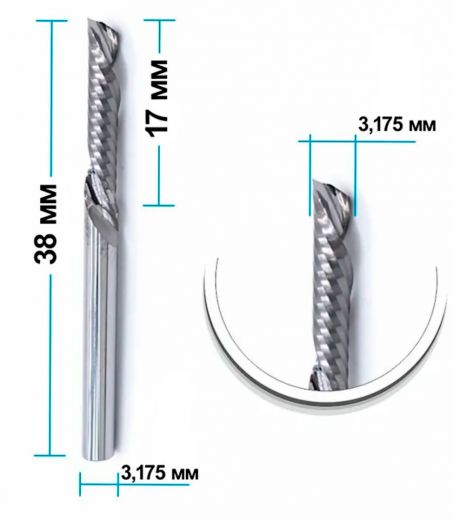 Фреза спиральная стружкой вниз 3.175 × 17