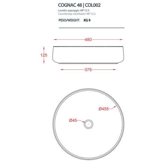 Раковина Artceram Cognac COL002 48х48 ФОТО