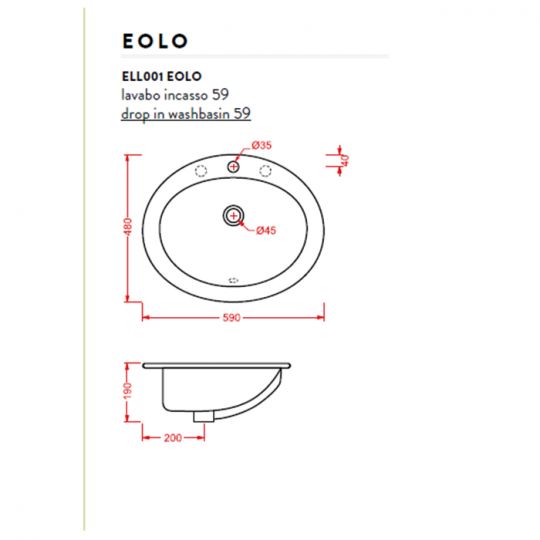 Раковина Artceram Eolo ELL001 59х48 ФОТО