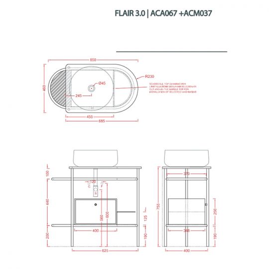 Столешница Artceram Flair 3.0 85х46х75.5 см TFA009 47 ФОТО