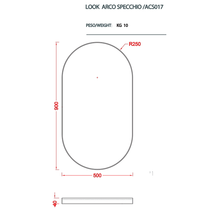 Зеркало в металлической раме Artceram Arco 500х900 мм ACS017 схема 2