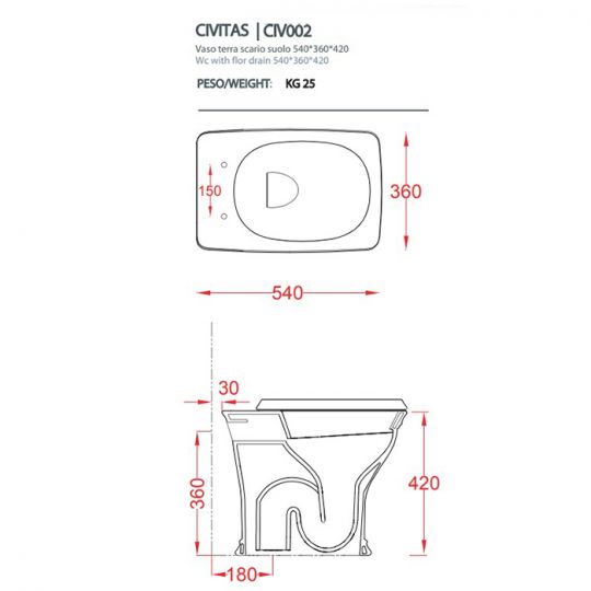 Унитаз Artceram Civitas напольный 360х540 мм CIV002 схема 2