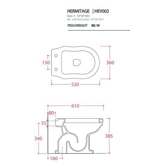 Унитаз напольный Artceram Hermitage 360х550 мм HEV002 схема 2