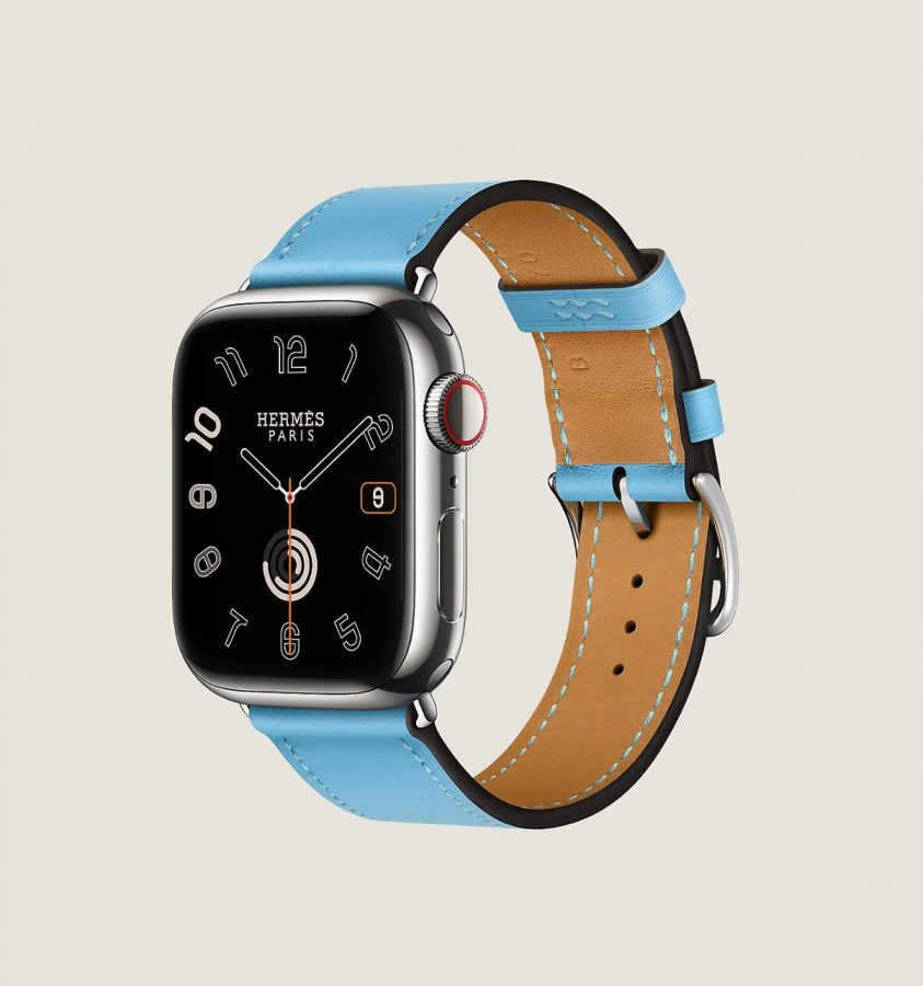 Часы Apple Watch Hermès Series 10 GPS + Cellular 42mm Silver Titanium Case with Céleste Swift Single Tour