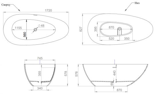 Ванна из искусственного камня Salini Paola Bassa 172x82 S-sense схема 3