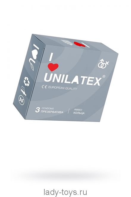 Презервативы Unilatex, ribbed, латекс, ребристые, 19 см, 5,4 см, 3 шт.