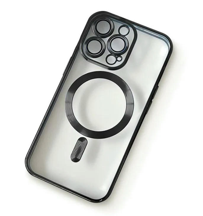 Чехол-накладка Clear Case Magsafe для iPhone 15 Pro пластиковый (черная рамка)