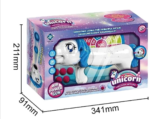Бластер Unicorn голубой с мягкими пулями (9 шт) в коробке